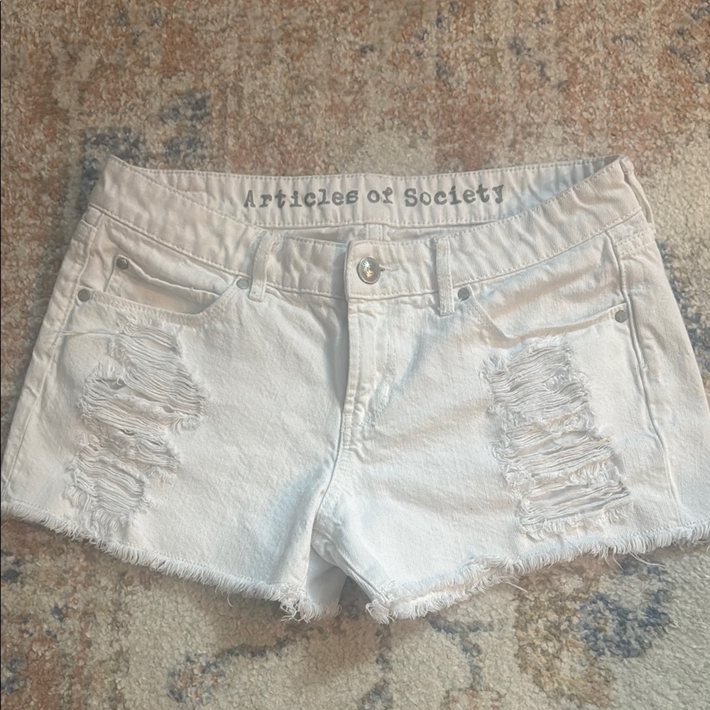 Articles of Society Distressed White Jean Shorts